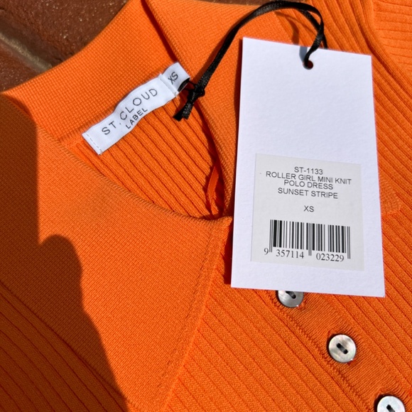 St Cloud Wolf & Badger Roller Girl Mini Knot Polo Orange Sunset Stripe Dress - Picture 2 of 2